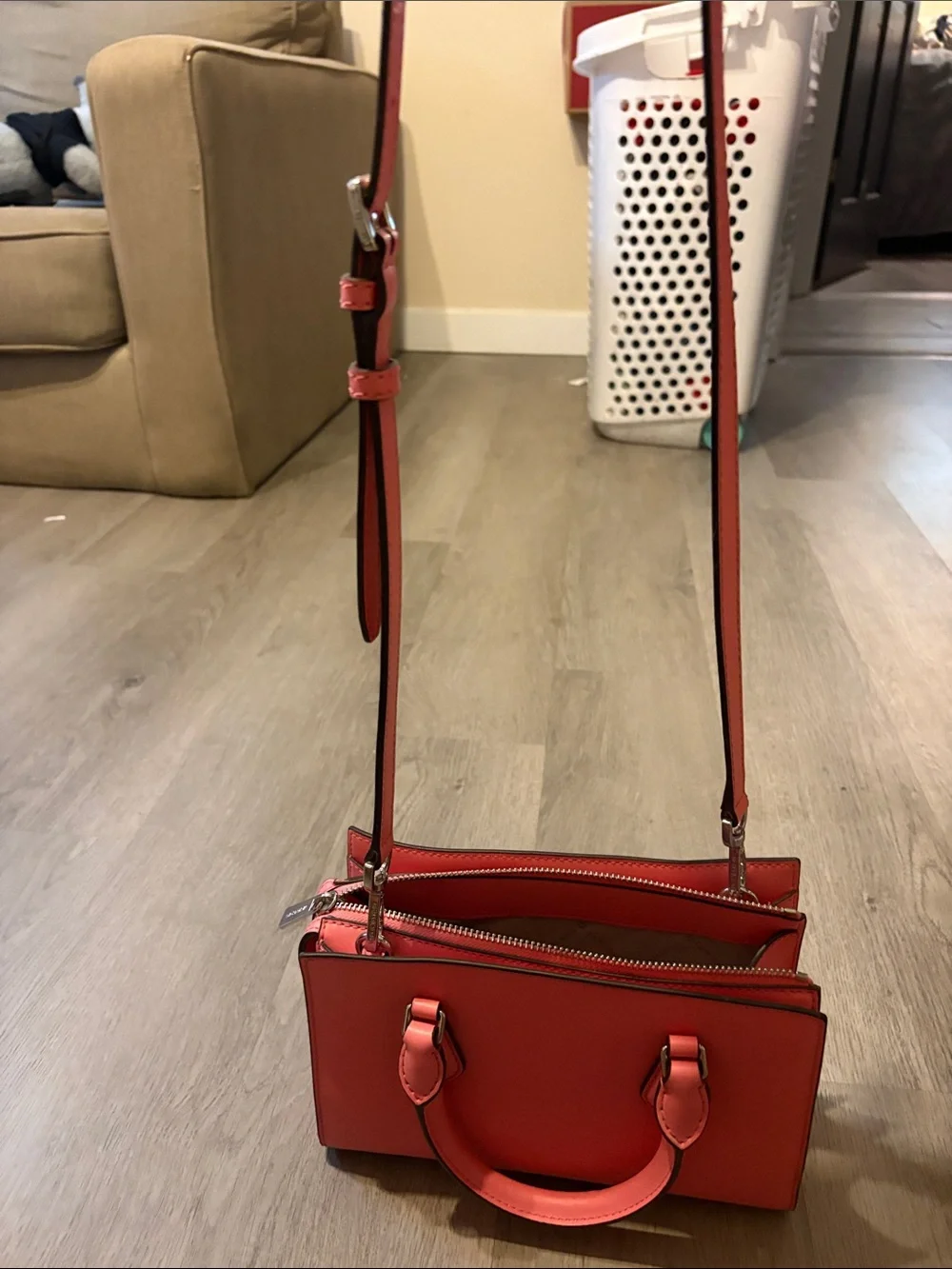 Michael Kors Coral Pink Saffiano Leather Crossbody Bag